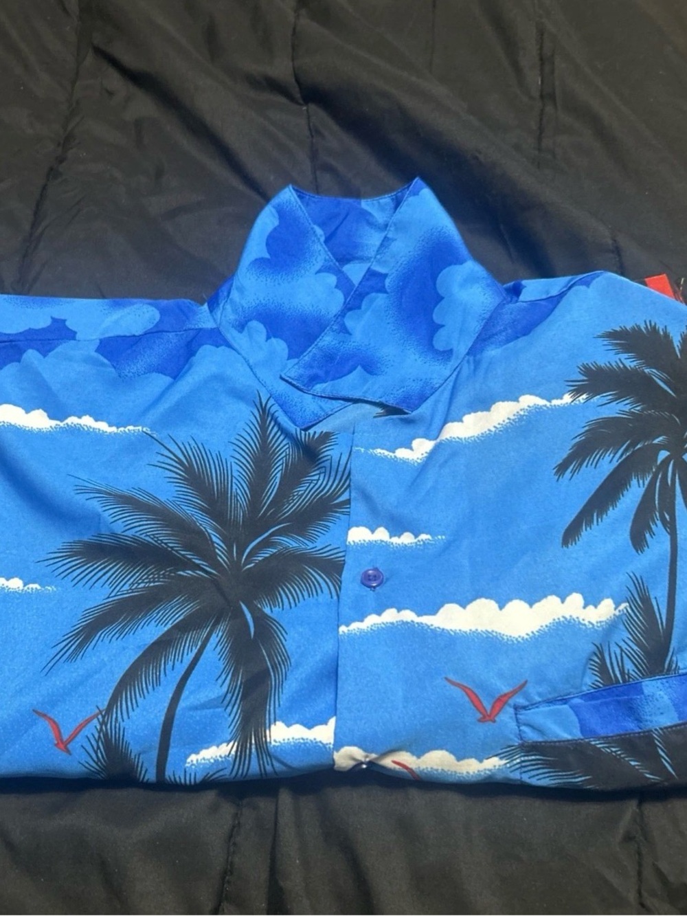 Blue Palm-Print Casual Button Down Shirt